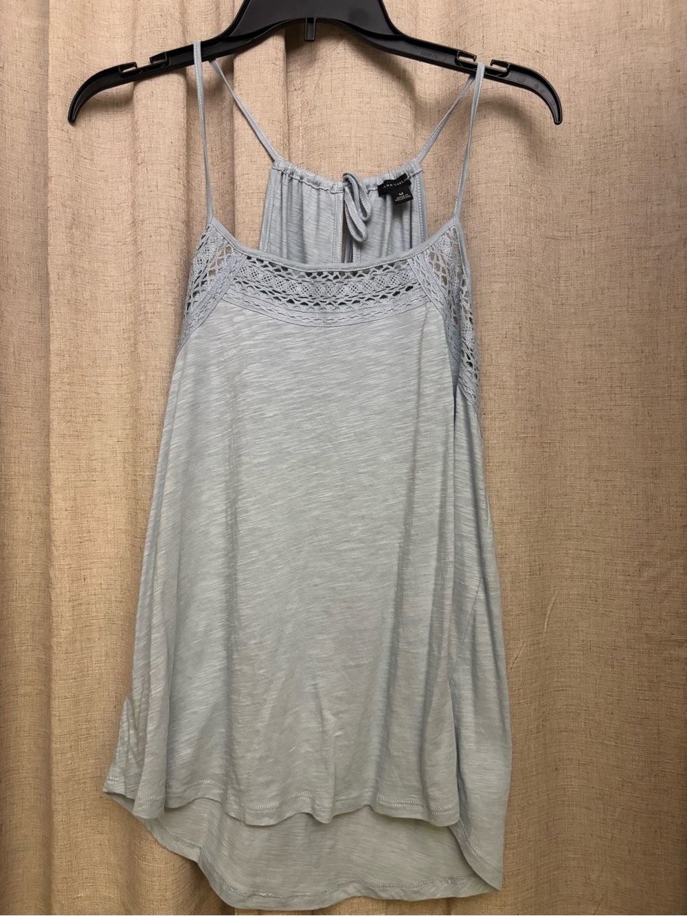 Light Blue Lace-Trim Spaghetti Strap Tank Top